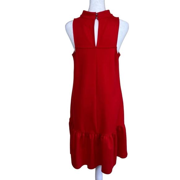 Anthropologie Maeve Alissa Swing Dress Red Drop Waist Mock Neck Flounce Sz S - Picture 6 of 16